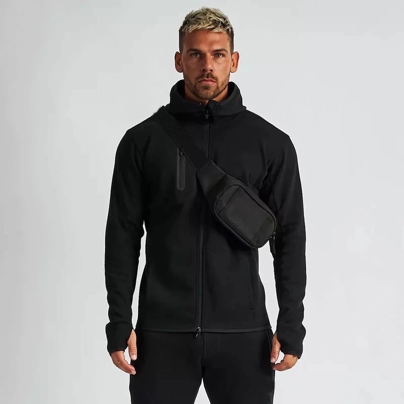 Mens Plus Size Black Sweat Jogging Suits Sports Gym Wear, Custom Street Apparel Casual Hooded Zipper Jacket + Jogger Pants Tracksuits for Men and Women