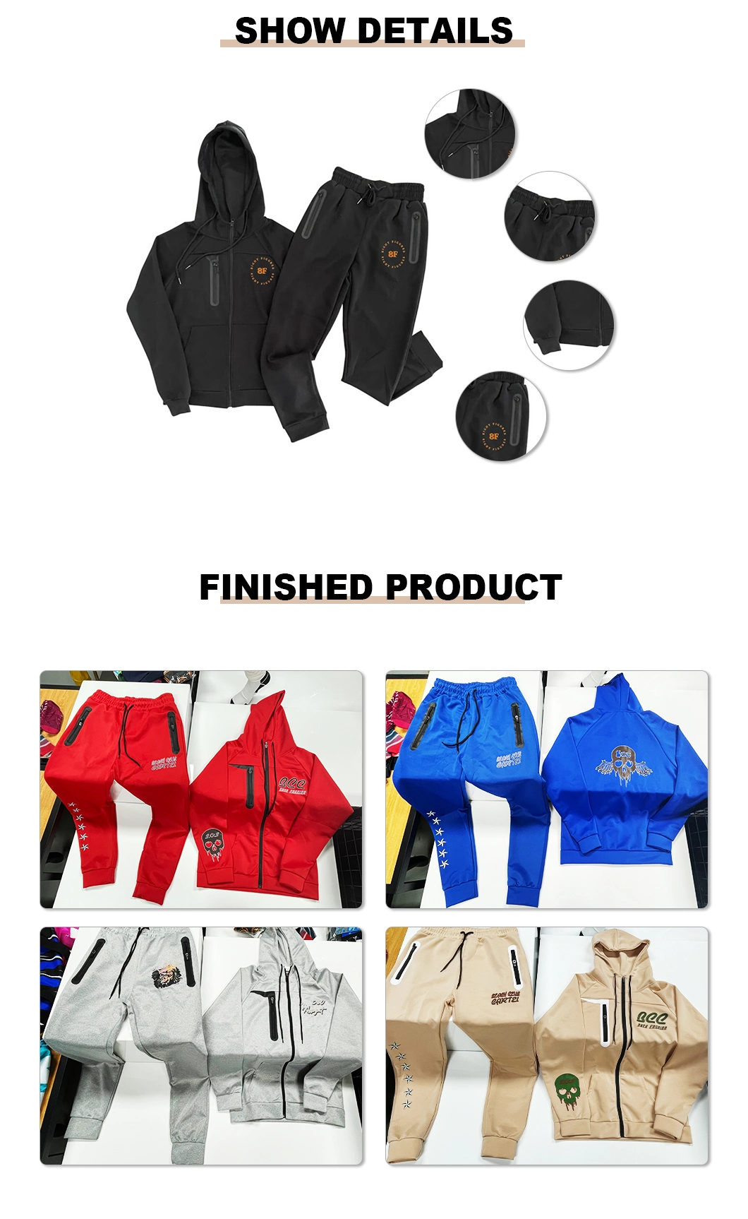 Wholesale Mens Sweat Suits Zips 2 Pieces Hoodie Set Jogging Suit Tech Fleece Track Suit Jacket Tracksuits for Men