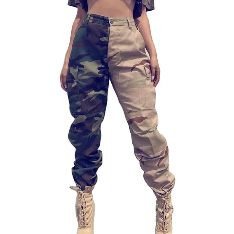 Casual Patchwork Camouflage Cargo Pants Women High Waist Sweat Pants Joggers Women Summer Pockets Camo Pants Ladies Trousers