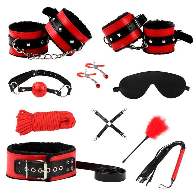 High Quality 10 PCS/Set Fetish Slave Restraint Erotic Bondage Suit for Lovers Couples Sex