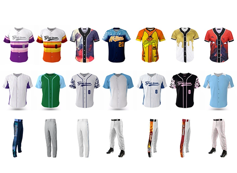 Quick Dry Breathable Men′s Custom Design Sublimation Printed Baseball Uniform Jersey and Trousers