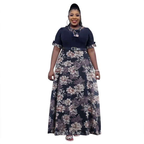 도매 뜨거운 판매 아프리카 의류 디자인 패션 여성 의류 공식 레이디 아프리카 긴 플러스 사이즈 행사 인쇄 쉬폰 드레스